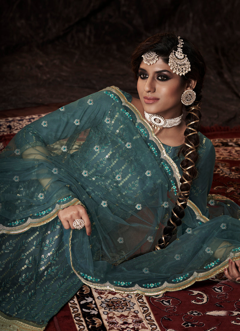 Pretty Looking Parrot Color Faux Georgette Pakistani Salwar Suit Collection